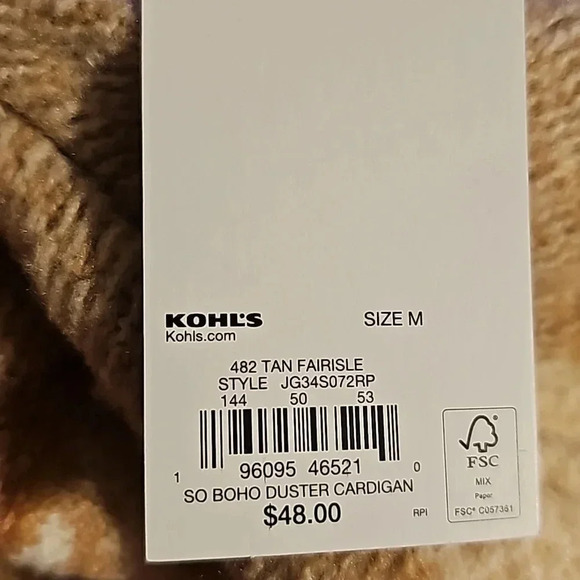 SO Boho Duster Cardigan white/Tan NWT - Picture 7 of 7